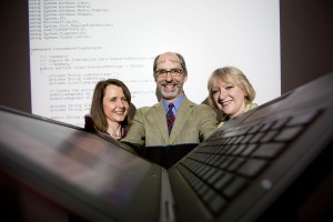 Pictured at the announcement of a €133,000 research grant to Lero, the Irish Software Research Centre, to commercialise an application designed to boost global collaboration were (from left) Dr Helen Kelly-Holmes, Dr John Noll and Dr Sarah Beecham. Photo: Sean Curtin Photo.